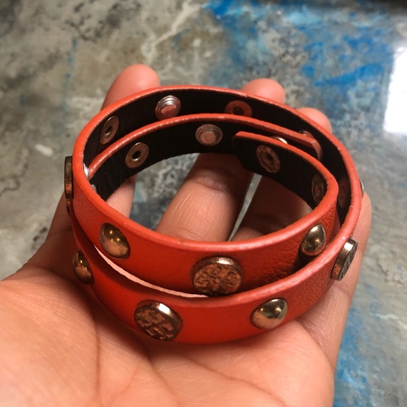 Tory Burch Jewelry - Auth Orange Leather Tory Burch Wrap Bracelet GUC